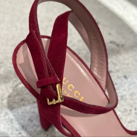 Gucci Leila Platform Suede Sandal Burgundy - Picture 7 of 16